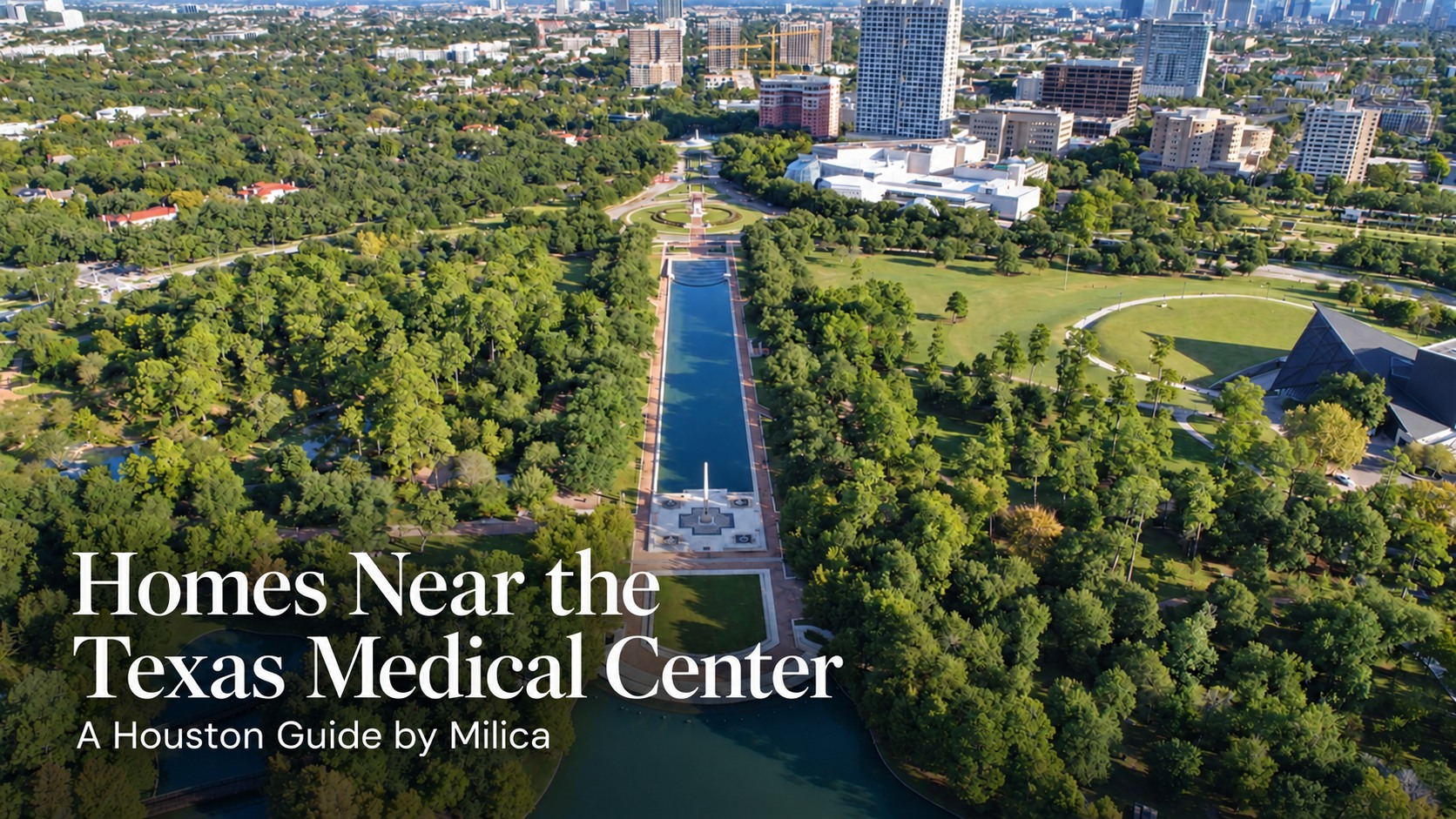 Aerial view of Hermann Park in Houston. Homes Near the Texas Medical Center — A Houston Guide by Milica.